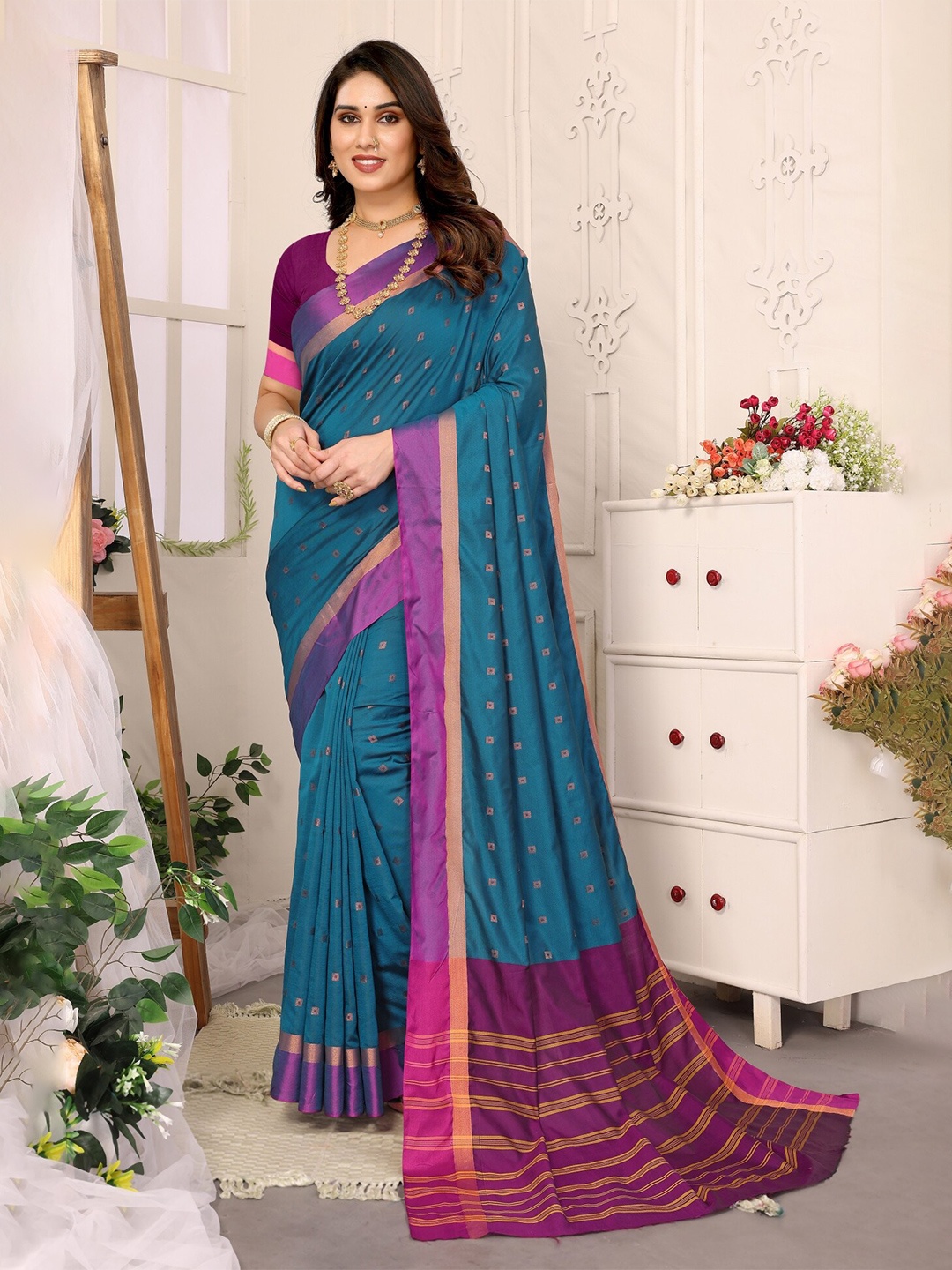 

vj fashion Ethnic Woven Design Zari Saree, Blue