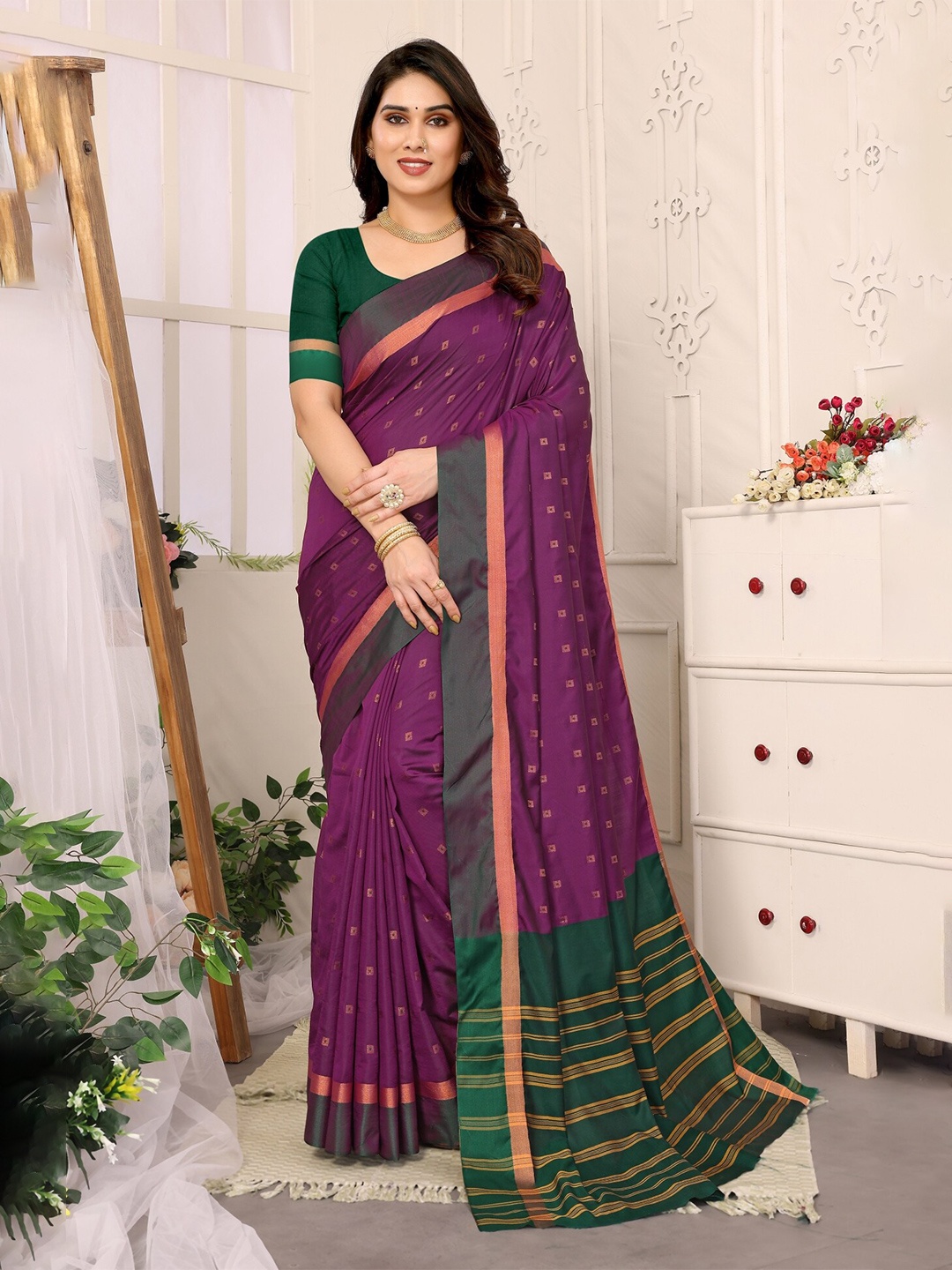 

vj fashion Ethnic Woven Design Zari Saree, Purple