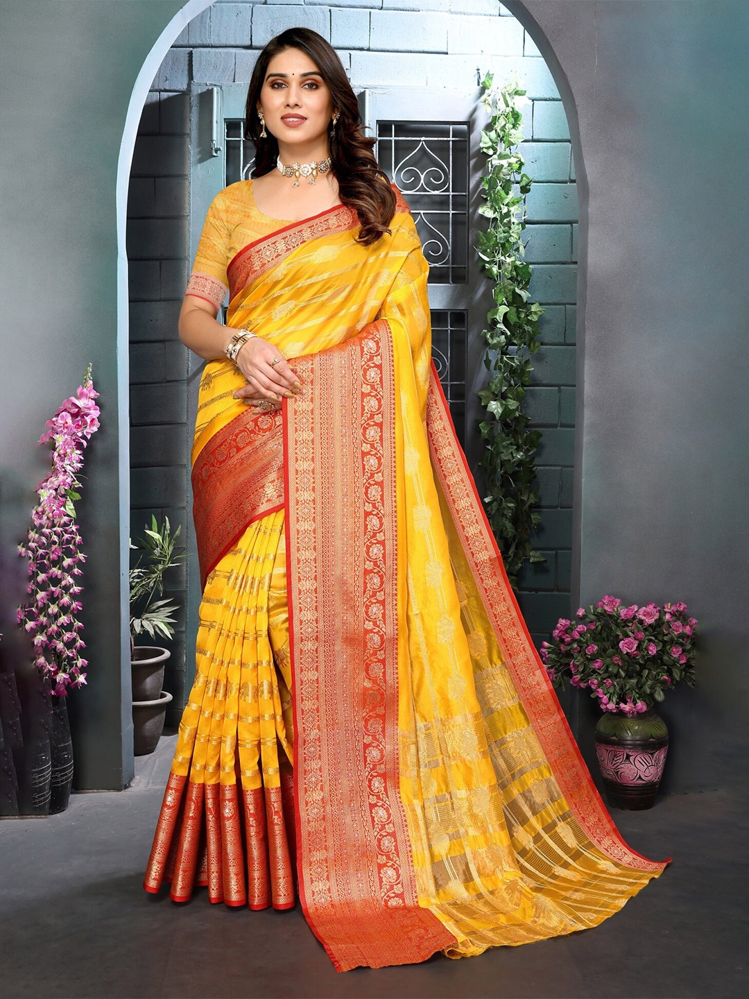 

vj fashion Ethnic Woven Design Zari Banarasi Saree, Yellow