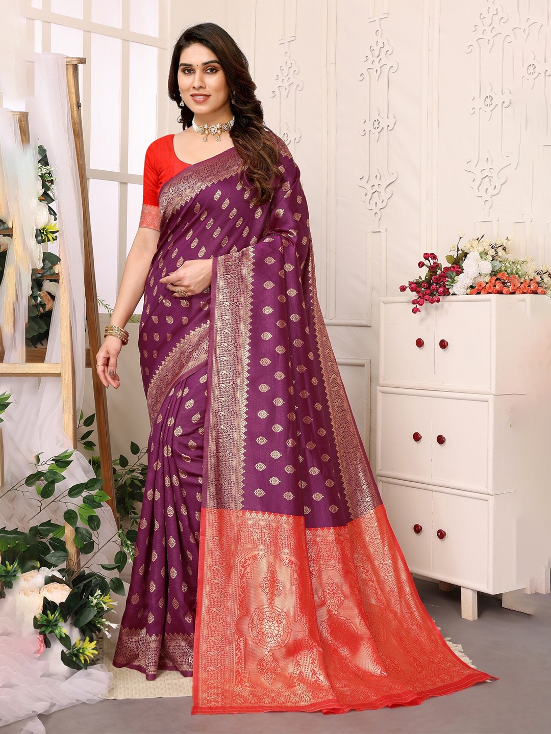 

vj fashion Ethnic Woven Design Zari Banarasi Saree, Purple