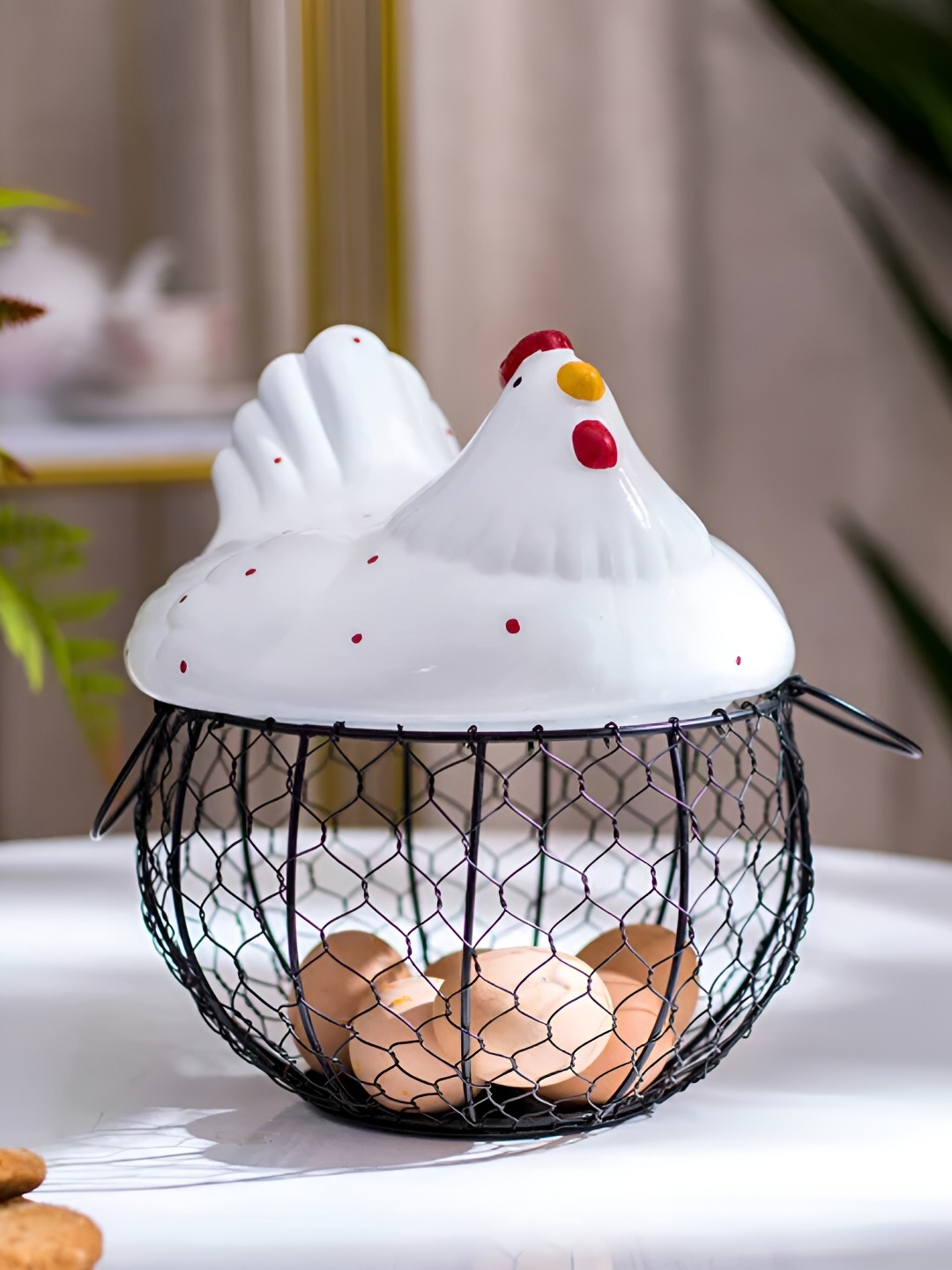 

THEDECORKART White & Black Metal Fruit & Vegetable Basket