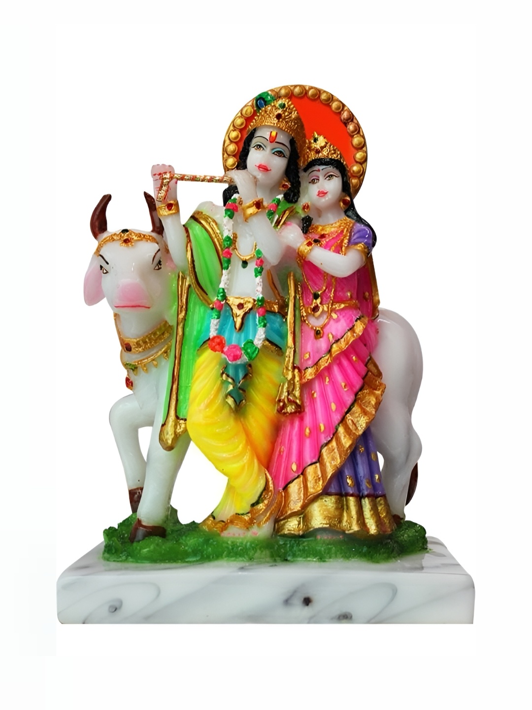 

krishnagallery1 White & Yellow Radha Krishan Murti Showpiece