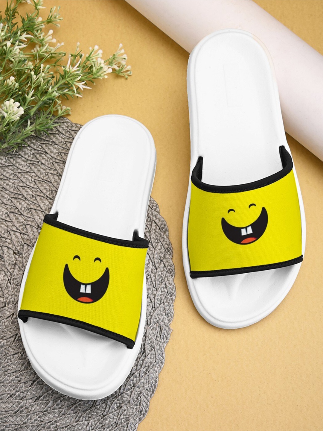 

BOOTCO Women Printed Sliders, Yellow