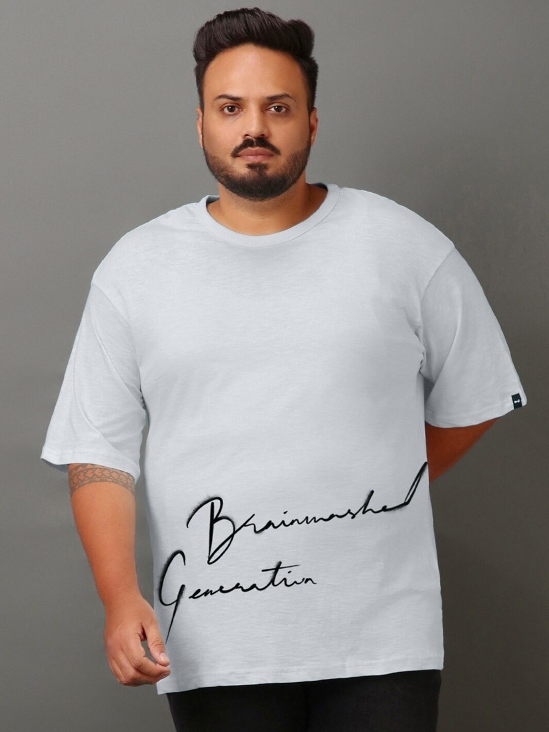 

Bewakoof AIR Plus Size Round Neck Short Sleeves Cotton Oversized T-shirt, Blue
