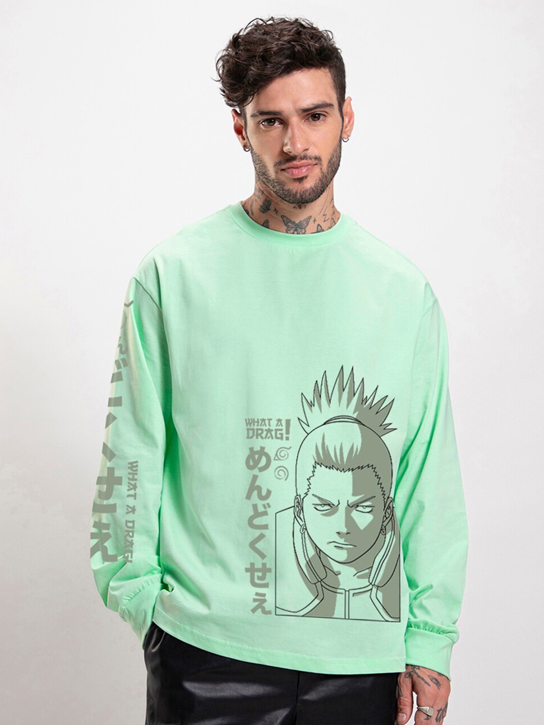 

Bewakoof Graphic Printed Cotton Round Neck Oversized T-shirt, Green