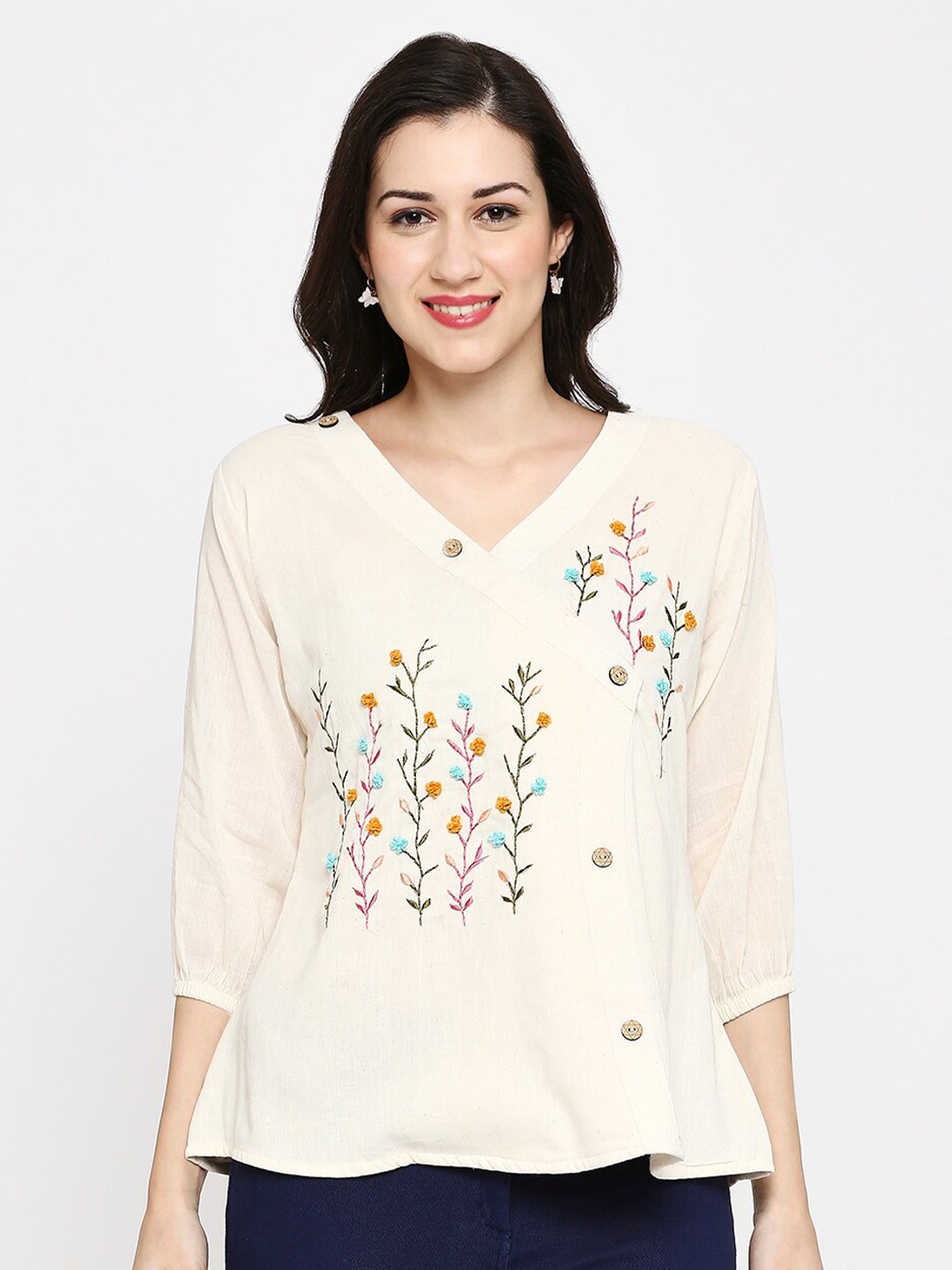 

YOELLA Floral Embroidered Cotton Top, Off white