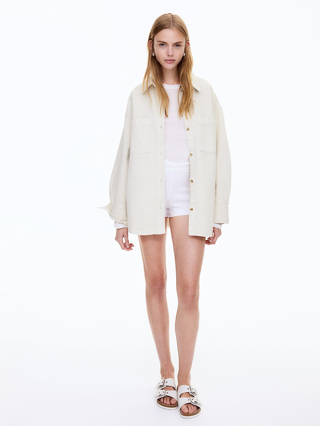 

H&M Pure Cotton Oversized Denim Shirt, White