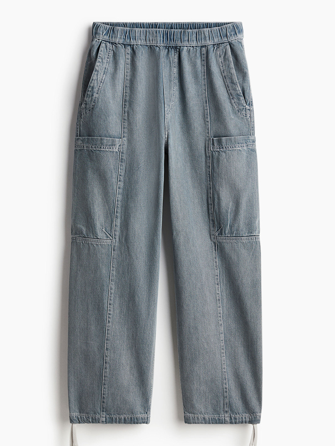 

H&M Men Pure Cotton Loose Fit Cargo Trousers, Blue