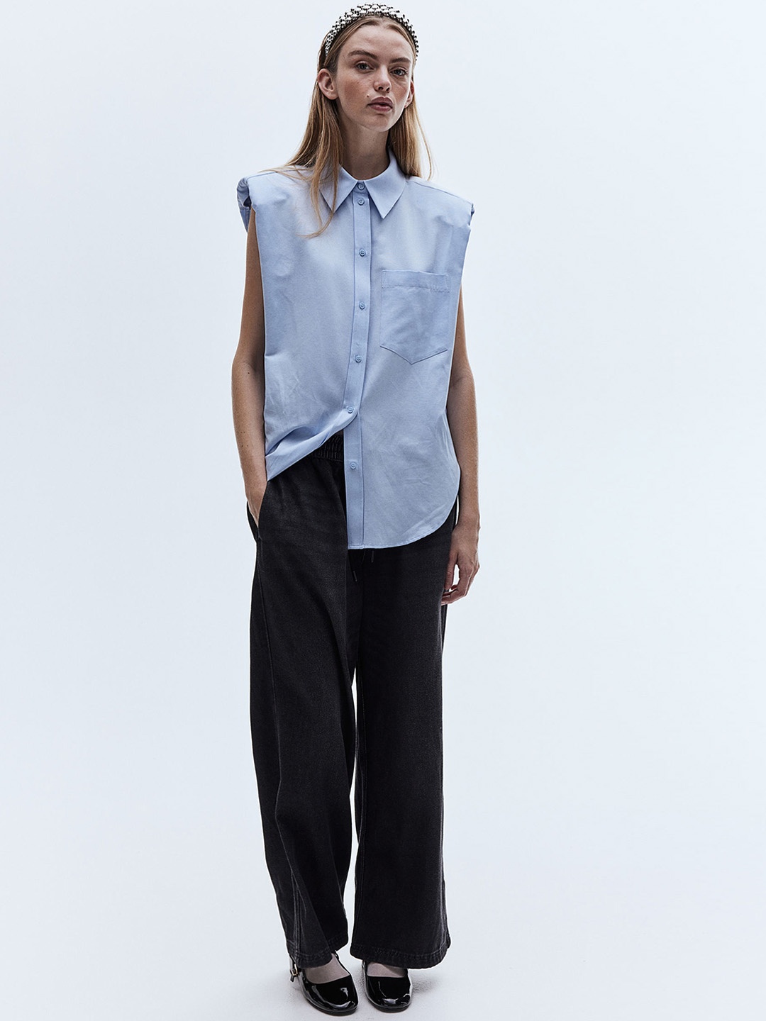 

H&M Women Denim Pull-On Trousers, Black