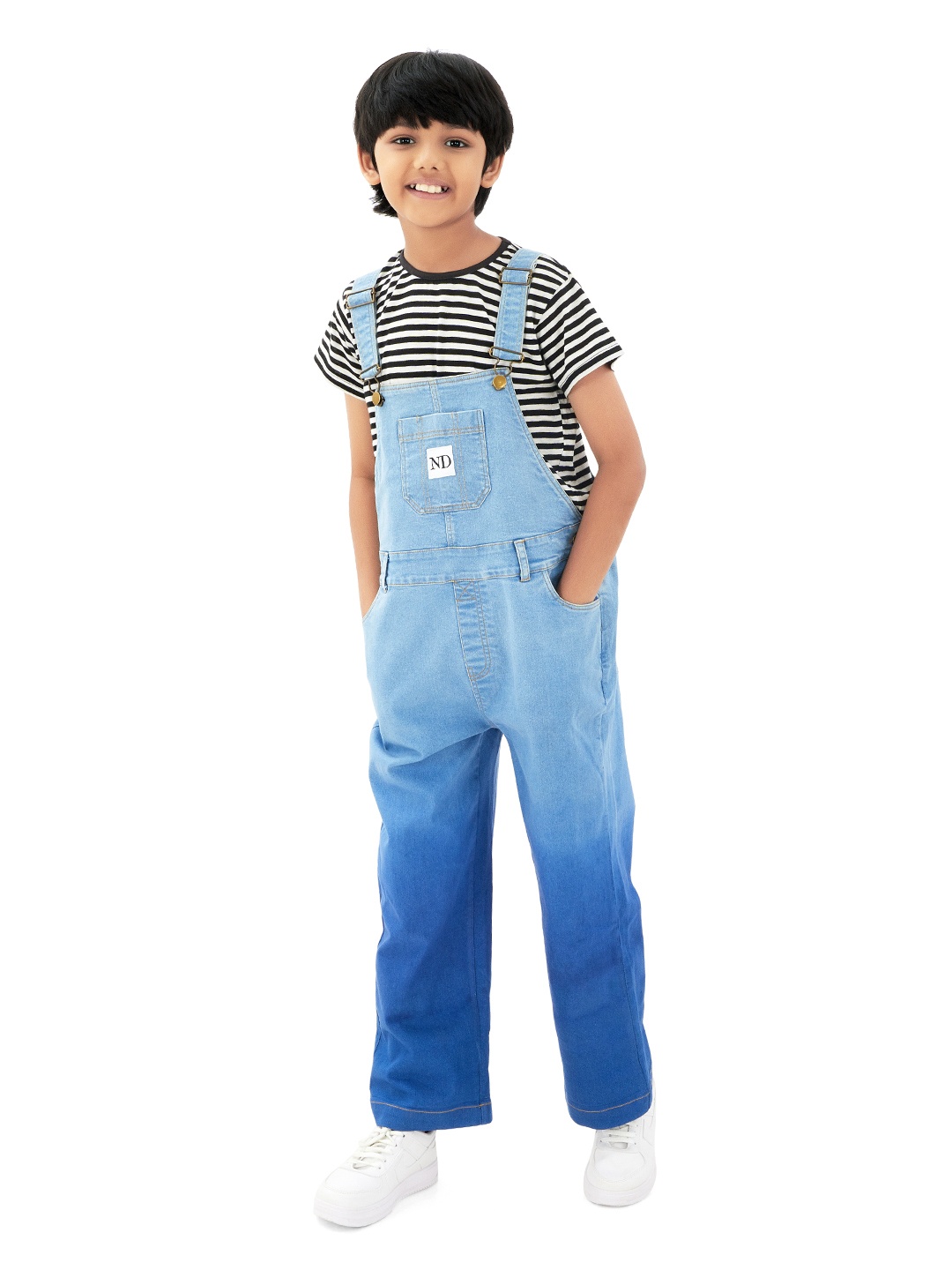 

Olele Boys Cotton Denim Straight Leg Ankle Length Dungaree With Ombre Effect, Blue