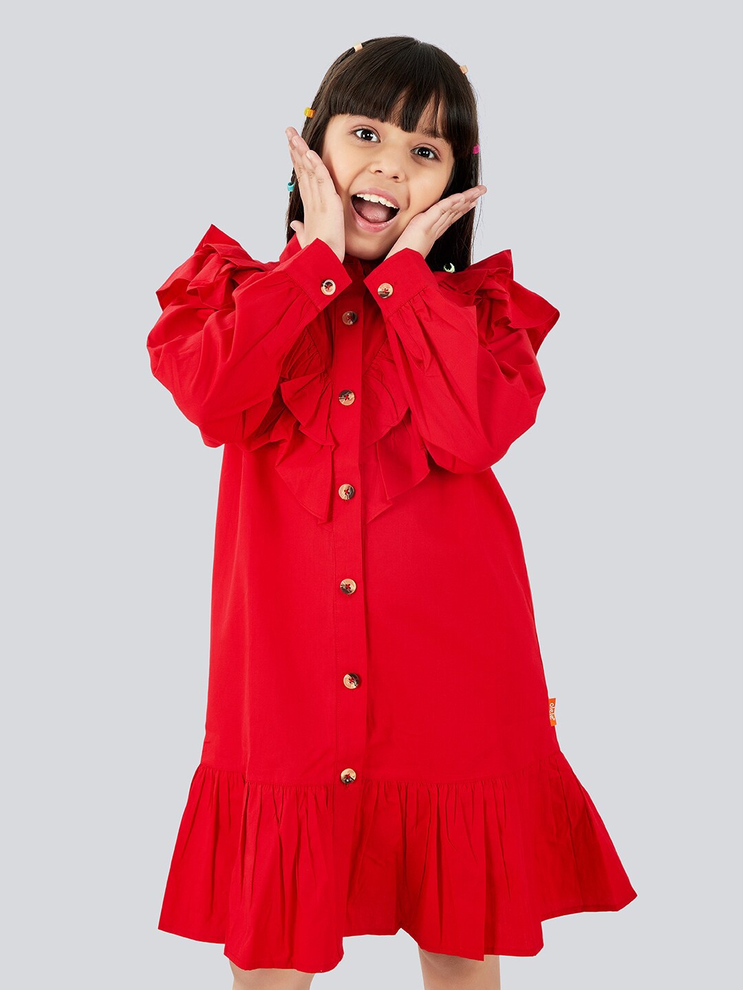 

Olele Girls Victoria Ruffled Cotton Drop-Waist Dress, Red