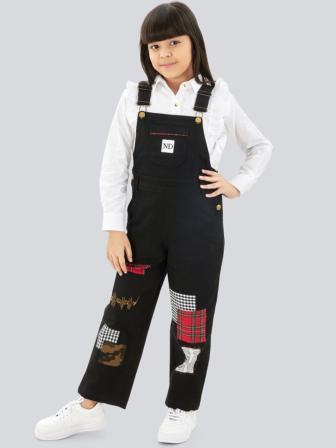 

Olele Girls Full Length Girls BTS Cotton Dungaree, Black