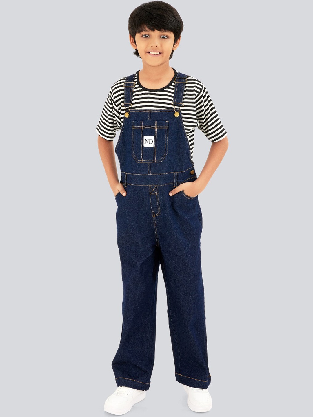 

Olele Boys Bio-Washed Raw Cotton Denim Dungaree, Blue