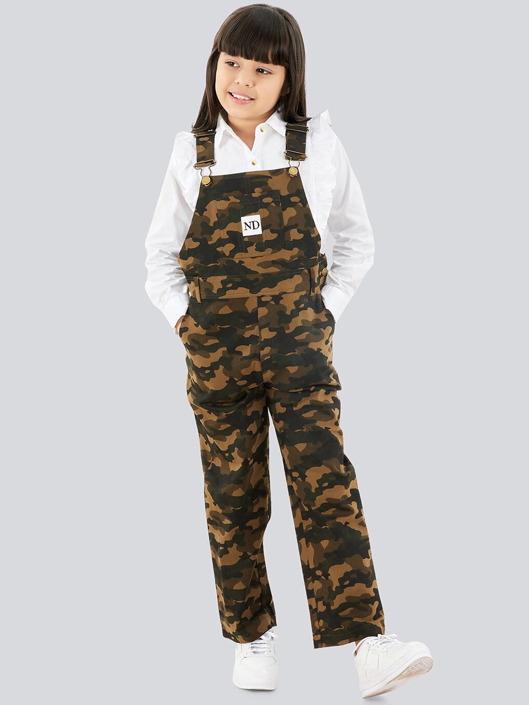 

Olele Girls Camouflage Cotton Dungarees, Green