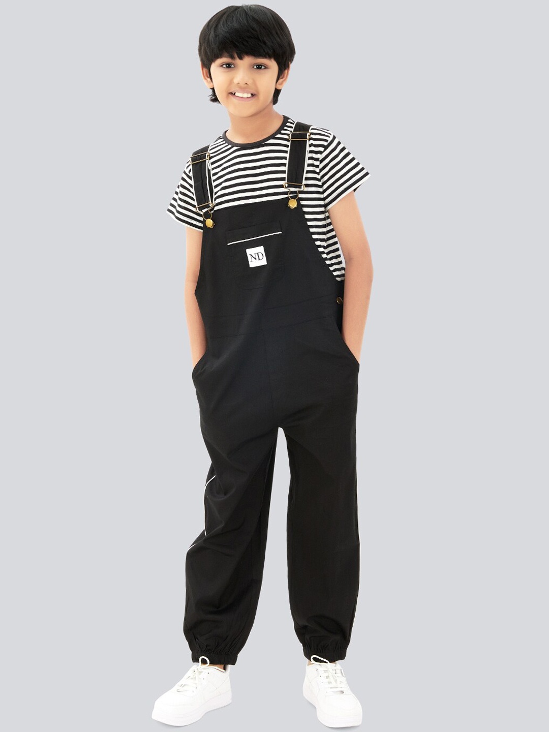 

Olele Boys Cotton Straight Leg Denim Dungaree, Black