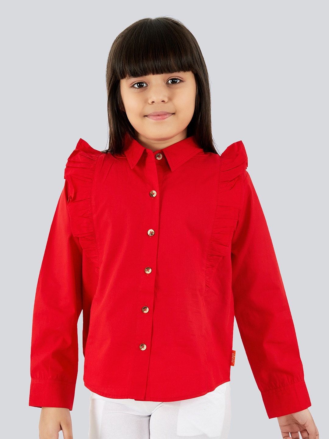 

Olele Girls Spread Collar Cotton Casual Shirt, Red