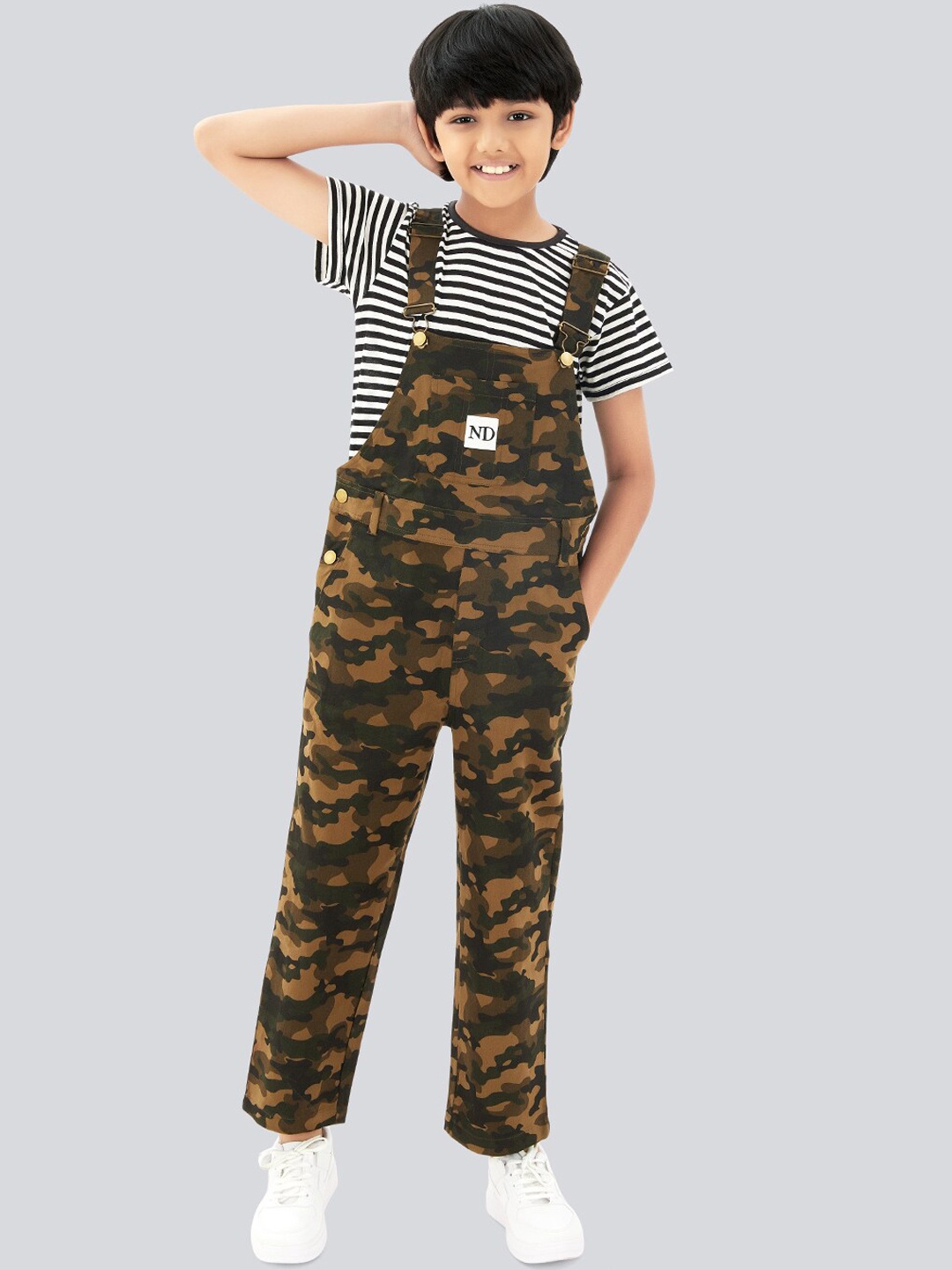 

Olele Boys Camouflage Printed Cotton Denim Dungarees, Green