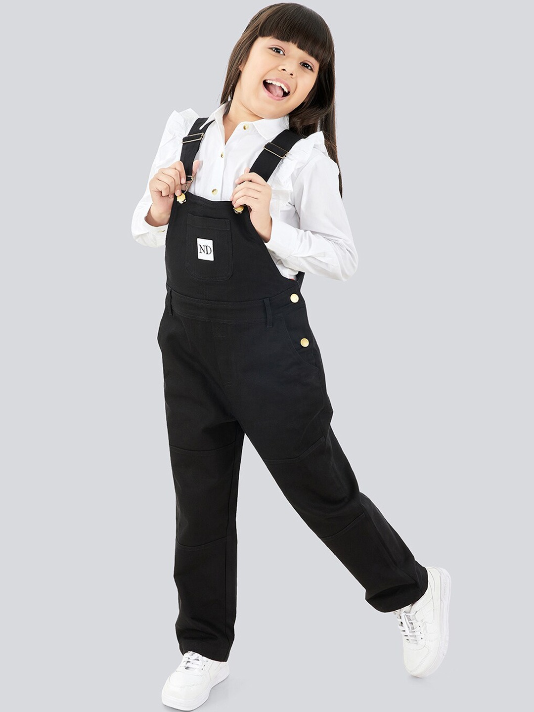 

Olele Girls Cotton Straight Fit Dungarees, Black