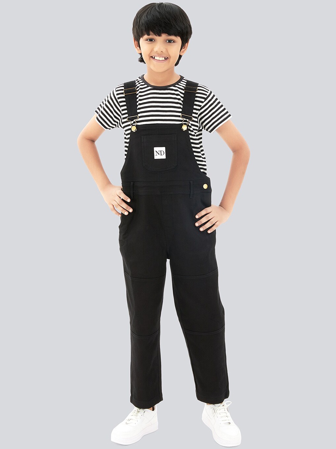 

Olele Boys Full Length Cotton Twill Dungaree, Black