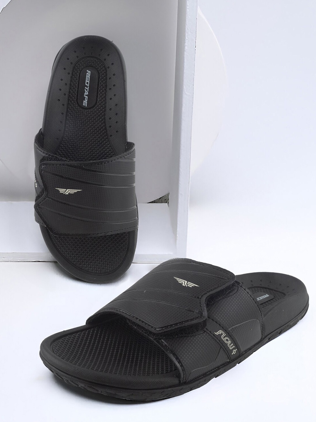 

Red Tape Men Printed Sliders, Black