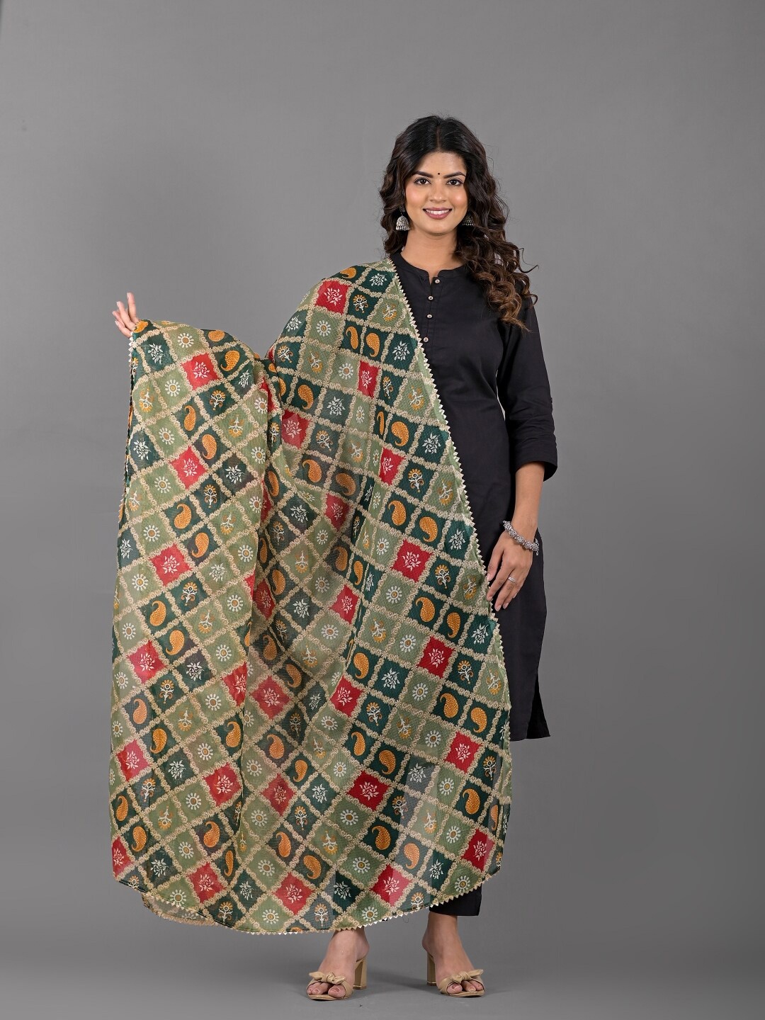 

Apratim Ethnic Motifs Printed Taping Dupatta, Grey