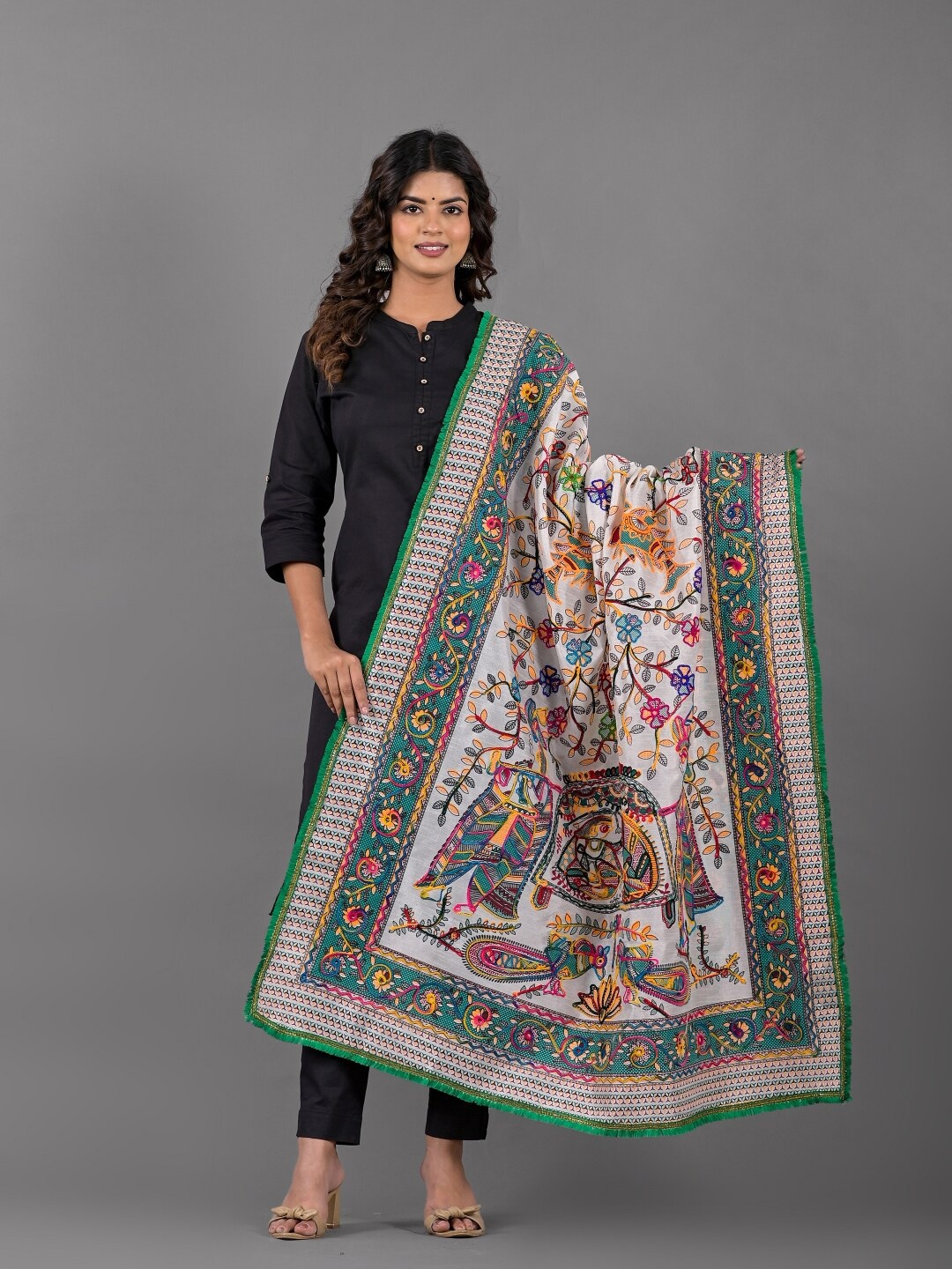 

Apratim Floral Embroidered Thread Work Detailed Dupatta, White