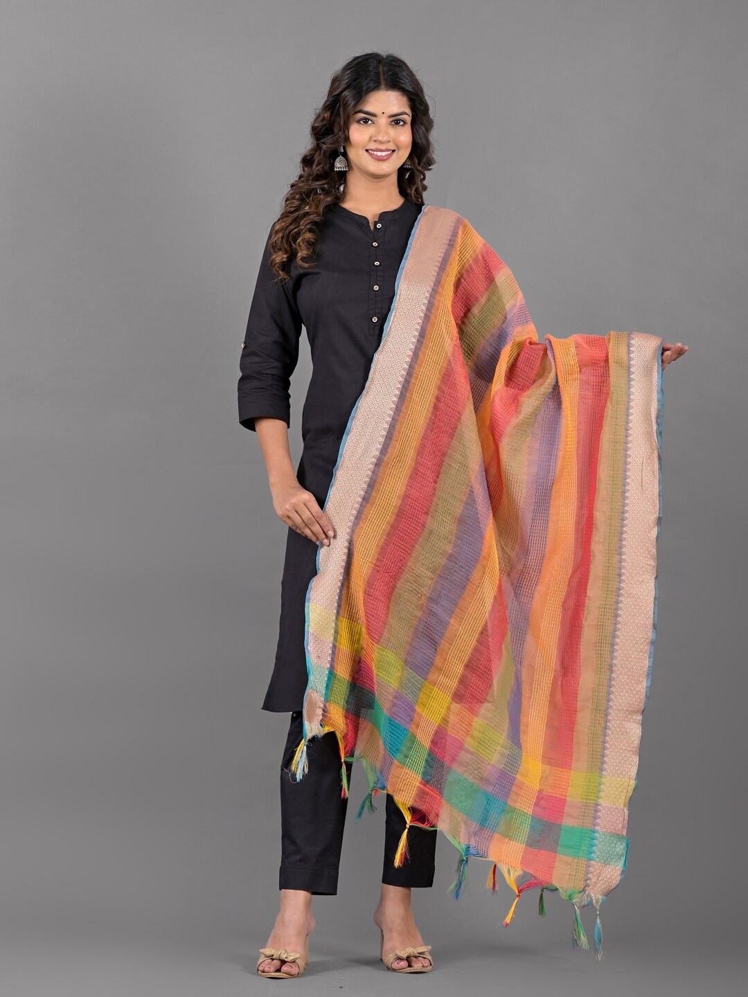 

Apratim Striped Tasselled Detailed Dupatta, Yellow