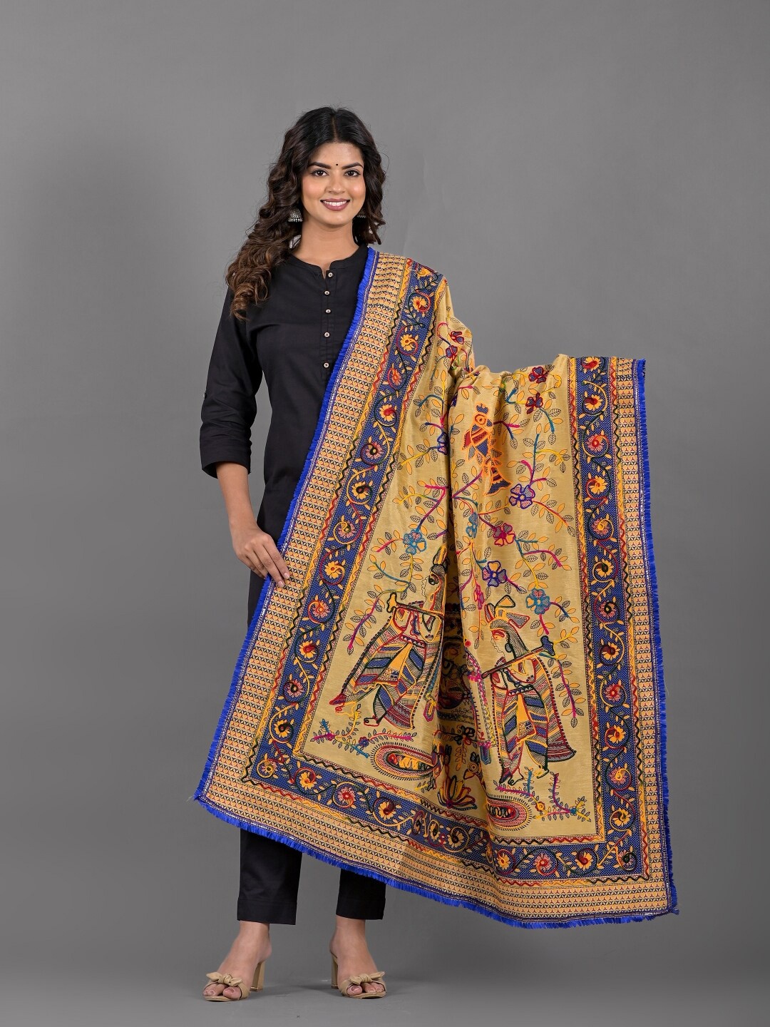 

Apratim Floral Embroidered Thread Work Detailed Dupatta, Beige