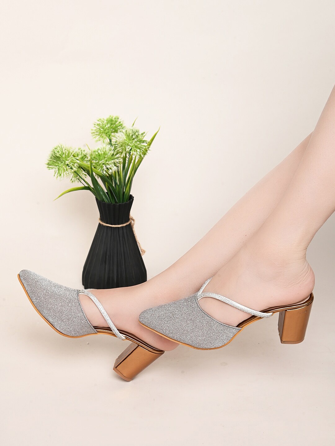 

XE Looks Embellished Block Heel Mules, Copper