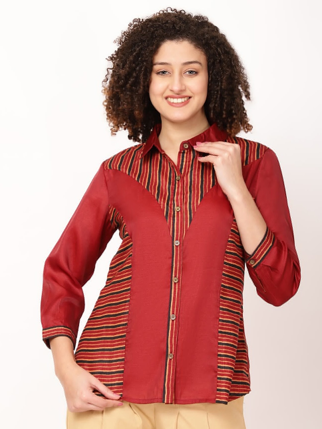 

FUTURO Striped Shirt Style Top, Maroon