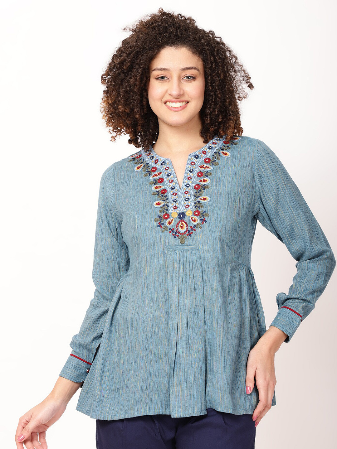 

FUTURO Floral Embroidered Cotton Top, Blue