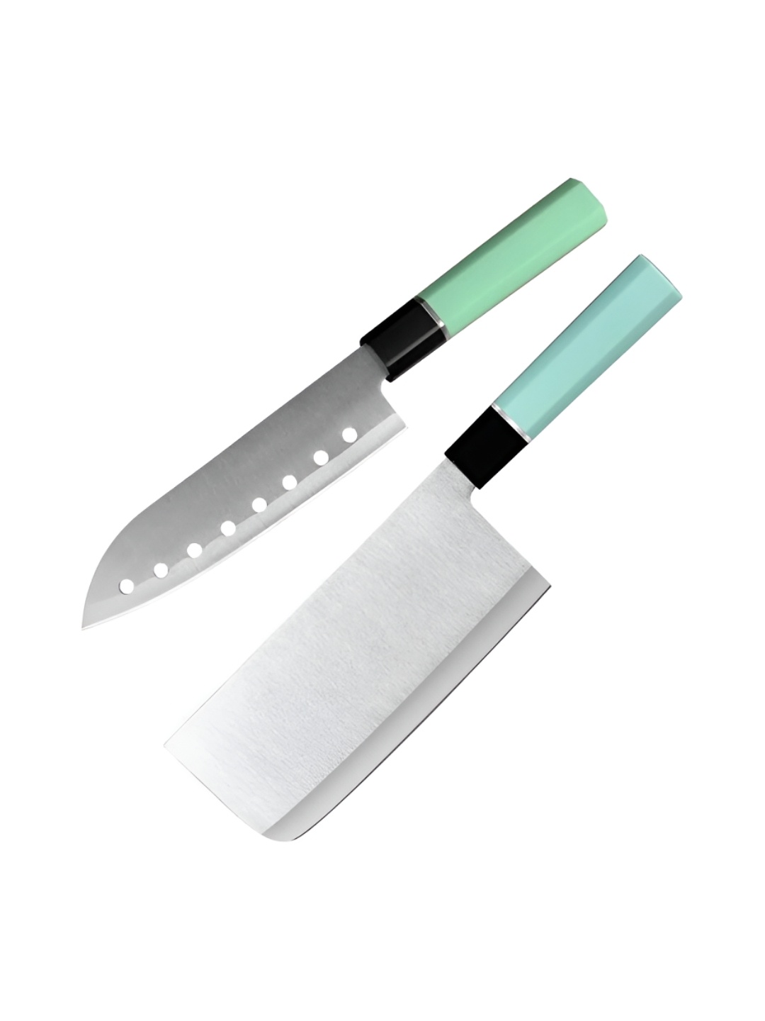 

P-Plus International 2 Pieces Blue & Green Stainless Steel Knifes, Silver