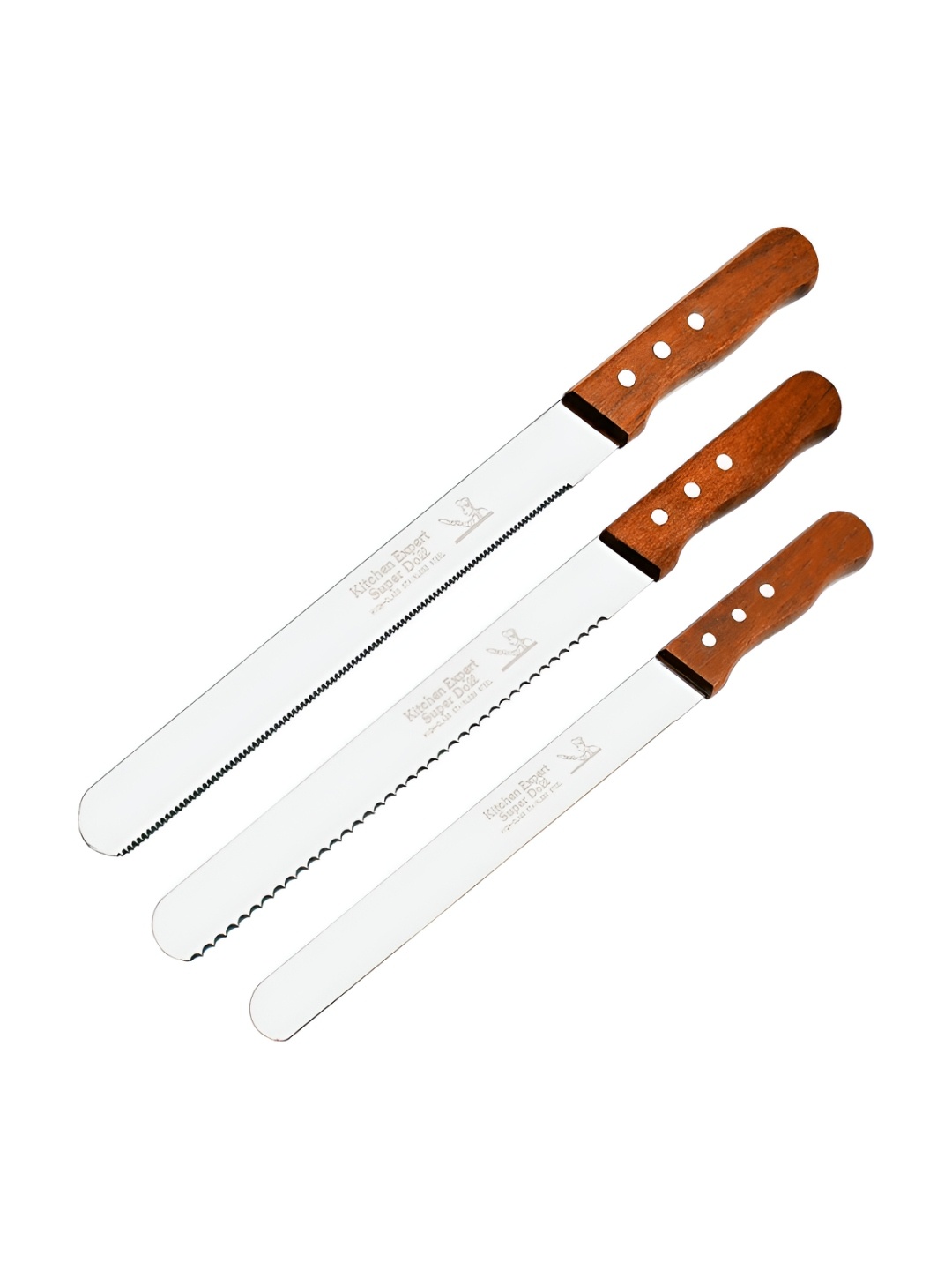 

P-Plus International Silver-Toned & Brown 3 Pcs Stainless Steel Kitchen Knifes