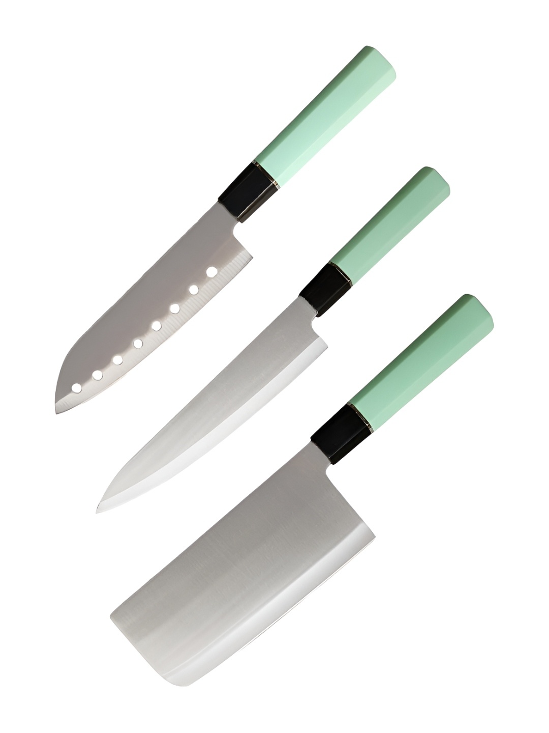 

P-Plus International Silver toned & Green 3 Pcs Stainless Steel Kitchen Knife