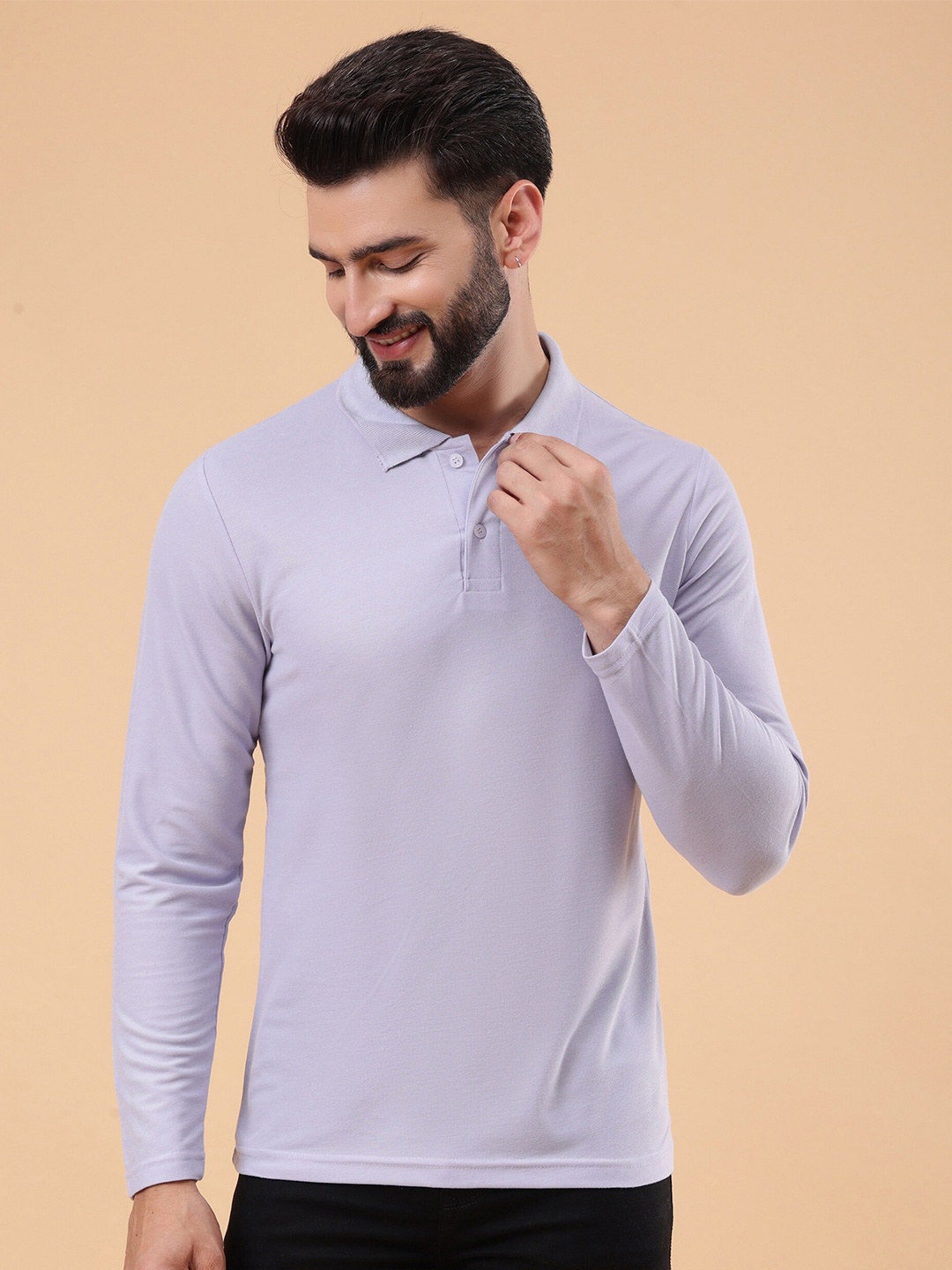 

WE PERFECT Polo Collar Long Sleeves Casual T-shirt, Purple