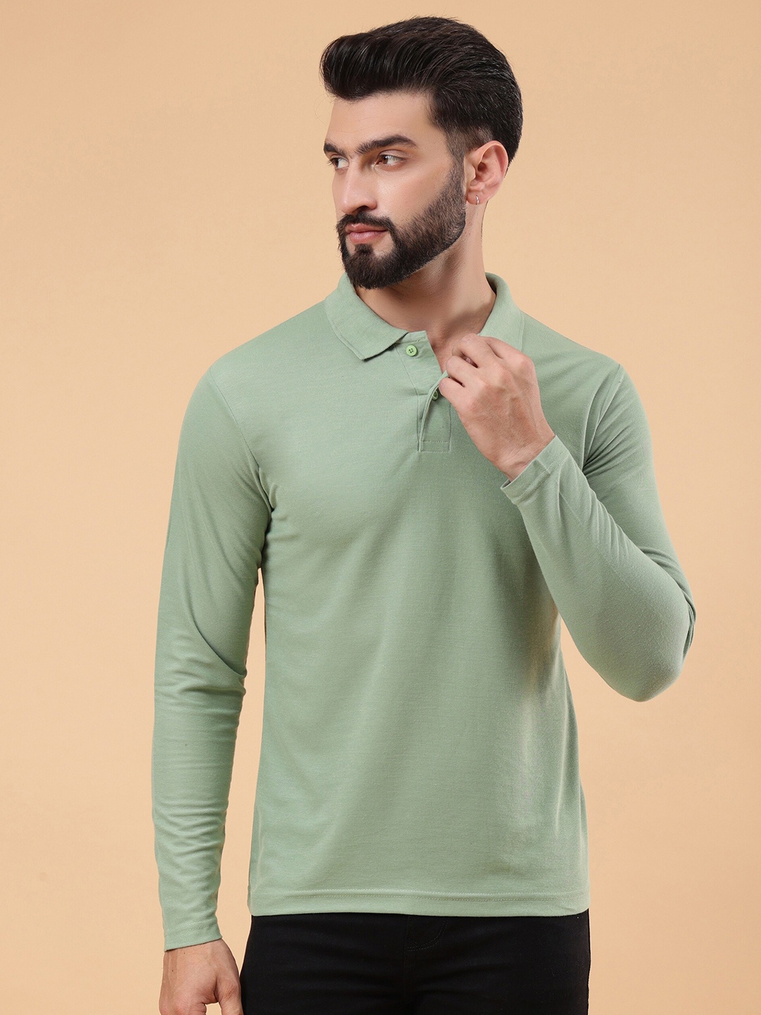 

WE PERFECT Polo Collar Long Sleeves T-shirt, Sea green