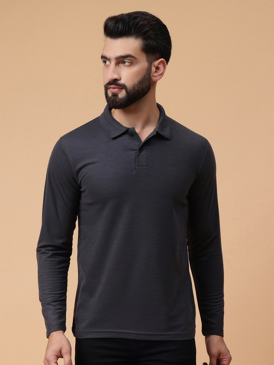 

WE PERFECT Polo Collar Long Sleeves T-shirt, Grey