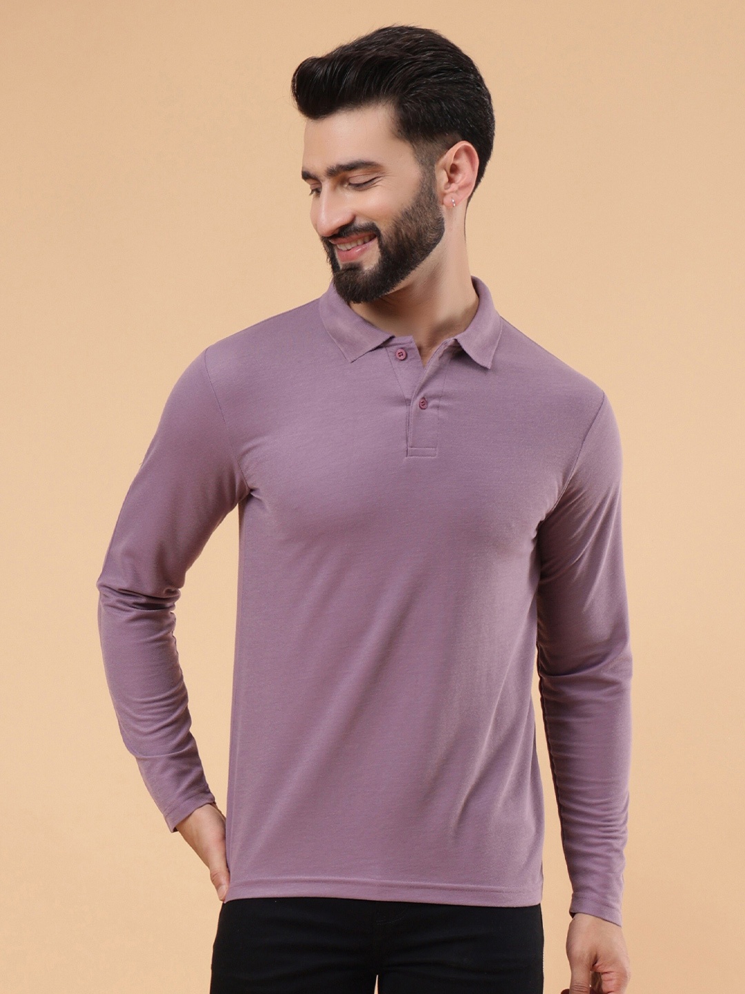 

WE PERFECT Polo Collar Long Sleeves T-shirt, Rose