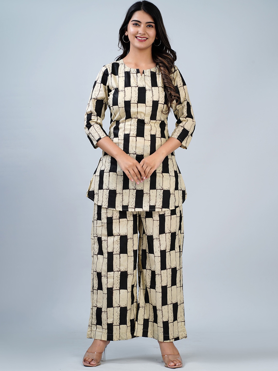 

ETC Cream-Coloured Printed Pure Cotton Tunic With Palazzo