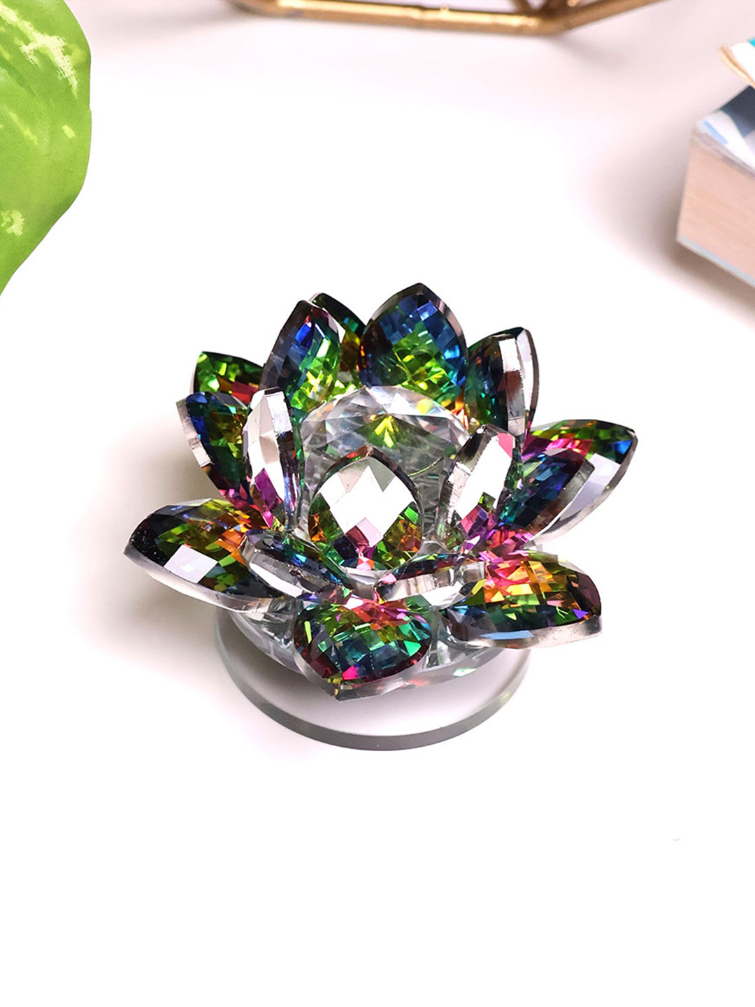 

Shubhanjali Multi Titanium Crystal Lotus Showpiece, Green
