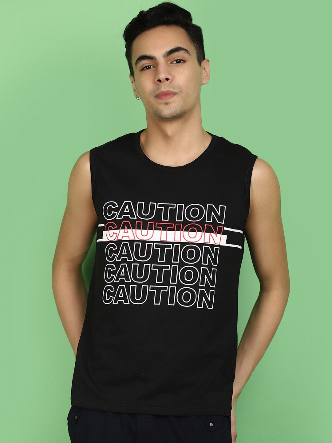 

V-Mart Printed Cotton Gym Vest 684438-400, Black