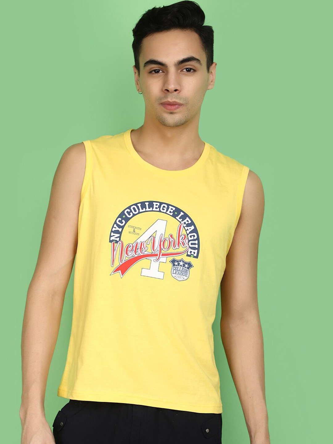 

V-Mart Men Printed Cotton Innerwear Vests 684444-5838, Yellow