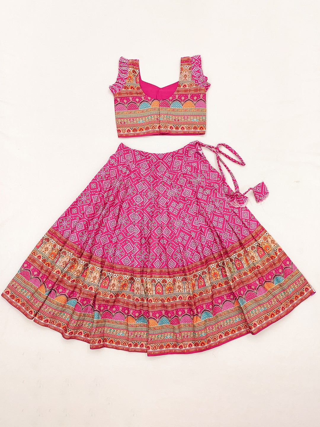 

BAESD Girls Printed Ready to Wear Lehenga & Blouse With Dupatta, Pink