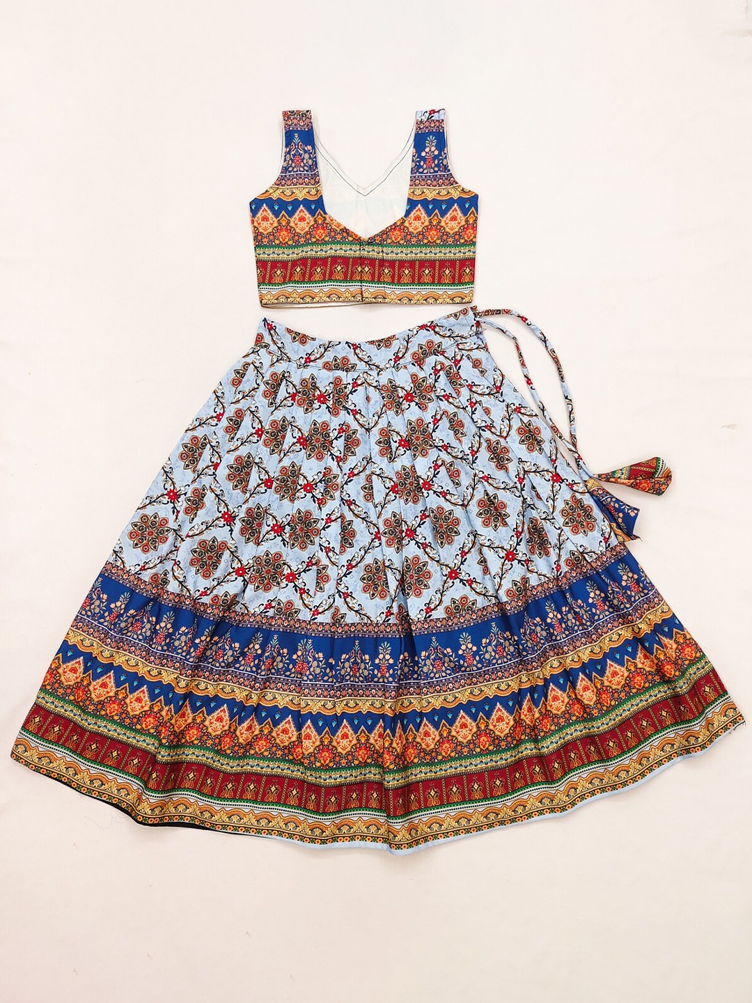 

BAESD Girls Printed Ready to Wear Lehenga & Blouse With Dupatta, Blue