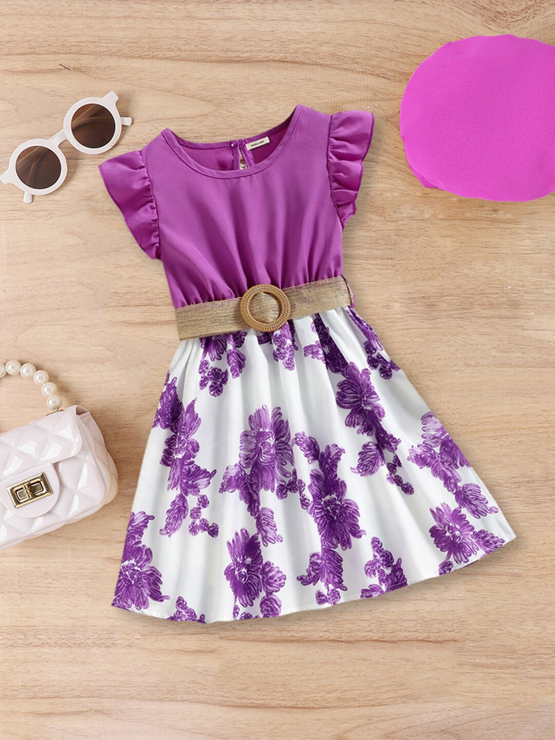 

INCLUD Girls Floral Print Fit & Flare Dress, Purple