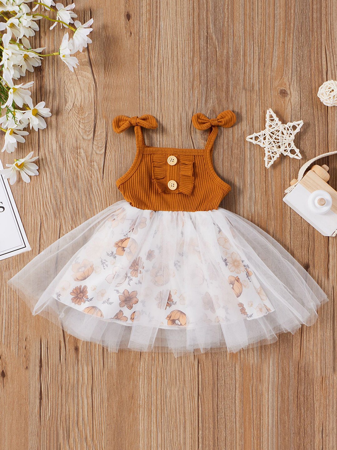 

INCLUD Girls Floral Printed Fit & Flare Dress, Brown