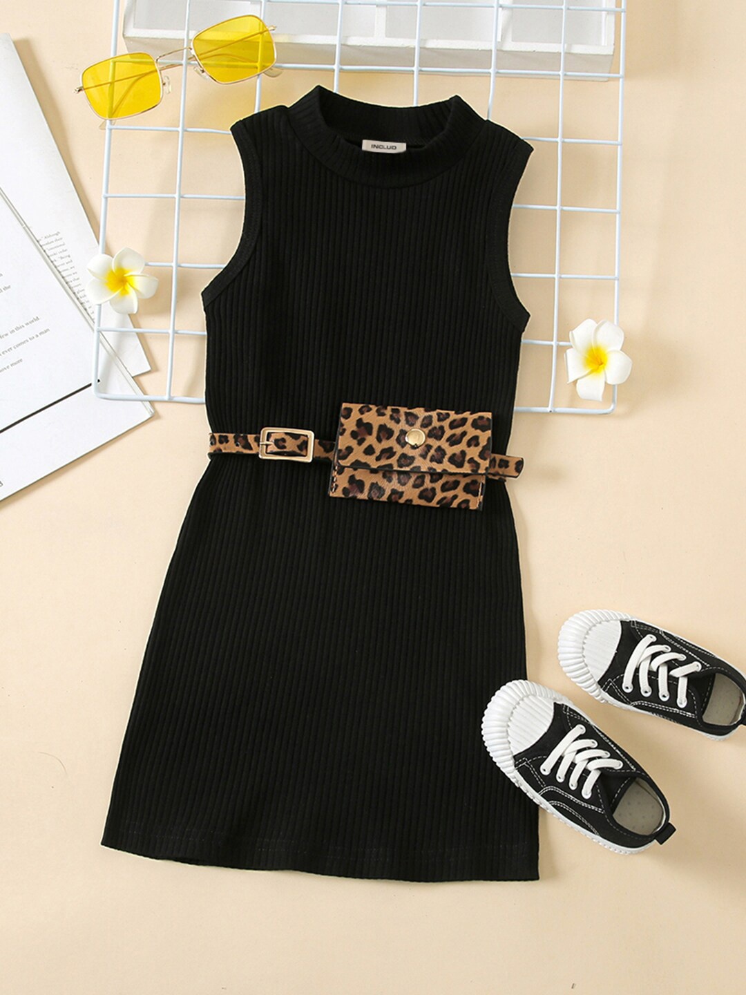 

INCLUD Girls Ribbed Sleeveless Sheath Dress, Black
