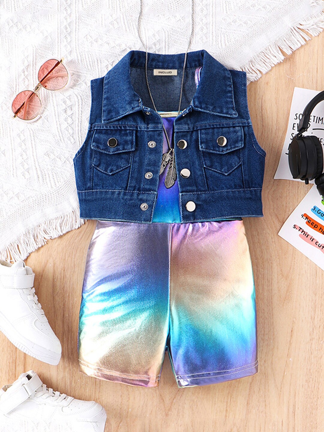 

INCLUD Girls Jumpsuit With Denim Shrug, Blue