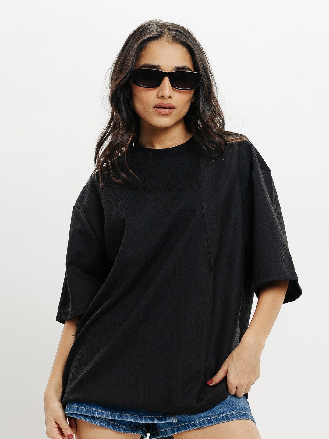 

FREAKINS Round Neck Short Sleeves Cotton T-shirt, Black