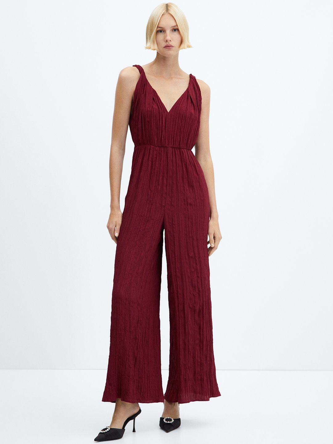 

MANGO Textured Jumpsuit, Maroon